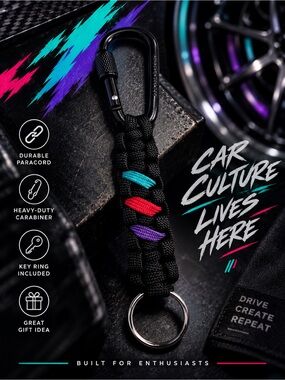 Jdm style paracord automotive keychain black